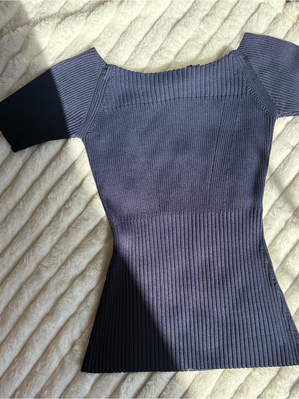 Jason Wu Ribbed Short-Sleeve Scoop Neck Top - Navy